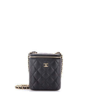 Chanel Mini Vertical Classic Vanity Case with Chain Quilted Caviar